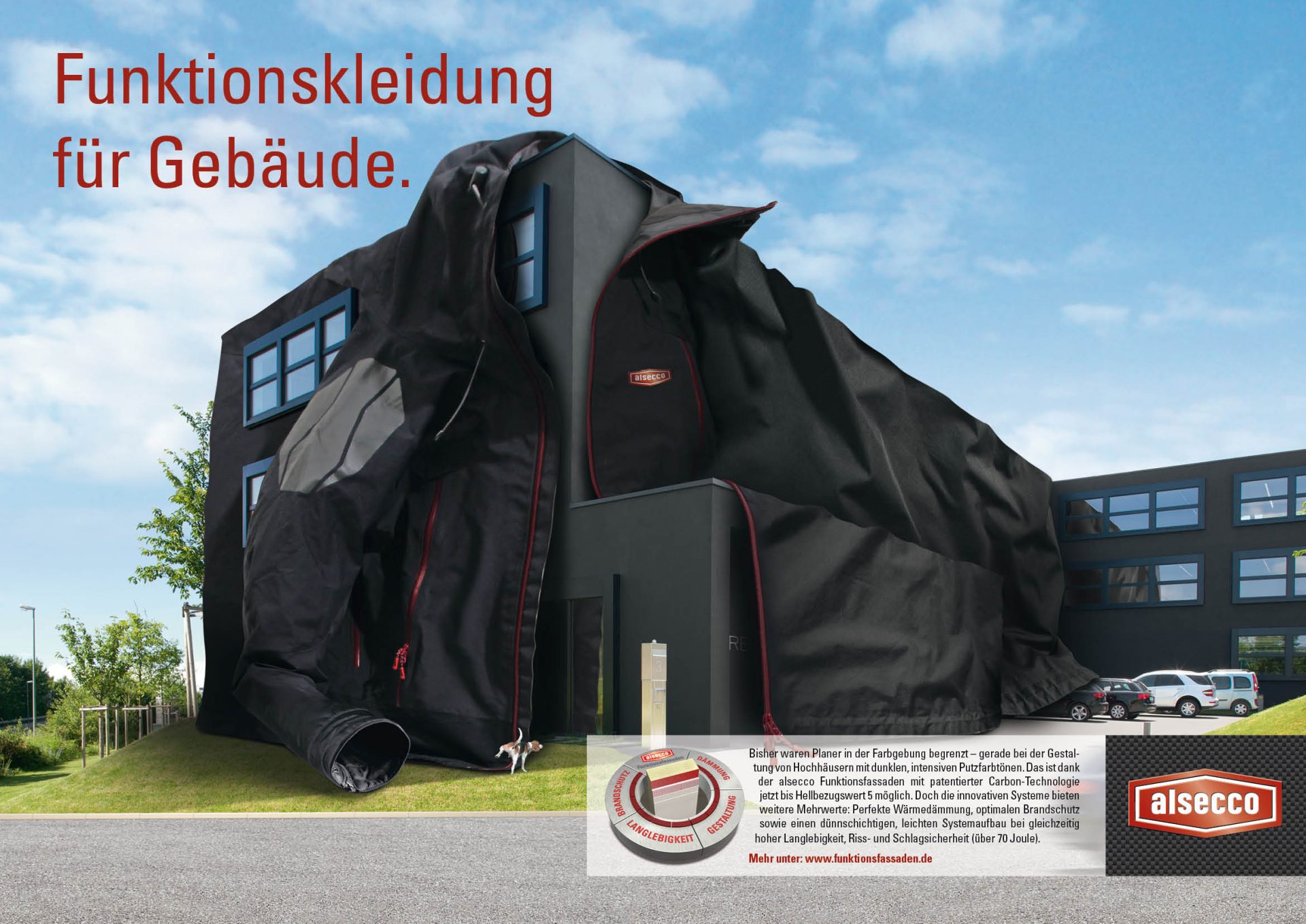 Alsecco Funktionskleidung um Gebäude Kampagne Plakat
