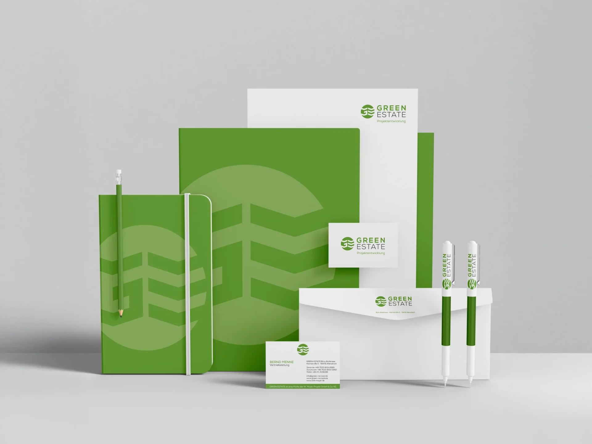 Green Estate corporate design mockup für verschiedene Anwendungen